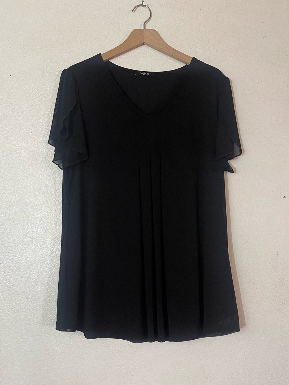 Talbots Black V-Neck Flutter Sleeve Pleated Blouse